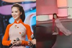 Á hậu Thụy Vân chia sẻ hài hước việc bị ngã trên sóng truyền hình trực tiếp