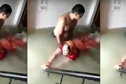 Tranh thủ mưa ngập nhà, chồng dạy vợ tập bơi