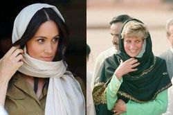 Meghan Markle đội khăn trùm đầu giống cố Công nương Diana