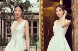 Đụng váy khoét cổ sâu: Đỗ Mỹ Linh đẹp tinh khôi, Hoàng Thùy khoe trọn vòng 1 'bom tấn'