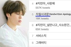 Fan X1 viết thư tay xin lỗi ARMY và Jimin lọt top trend trên Twitter