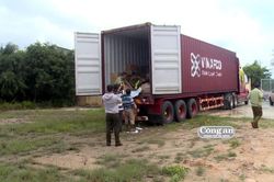 Ngà voi 'quá giang' xe container