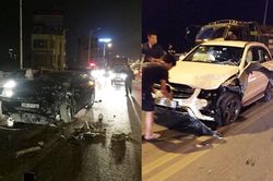 Tai nạn liên hoàn trên cầu Vĩnh Tuy, xế hộp 'chổng vó' lên trời