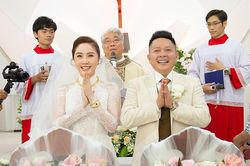 Bảo Thy và chồng đại gia cười tươi trong hôn lễ ở nhà thờ