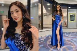 Diện váy xẻ tít tắp, Lương Thùy Linh khoe chân trần 1m22, mang giày cao 10 phân khiến đối thủ ngại đứng gần