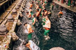 Hồ nước thánh hút khách đến tắm ở đền thiêng Indonesia