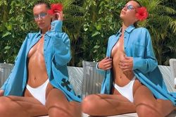 Bella Hadid phanh áo lộ vòng một 'thả rông', ngồi yên cũng vô cùng sexy