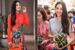 Tiểu Vy đẹp 'xuất thần' với áo dài Xuân, lần đầu trổ tài gói bánh chưng ngày Tết