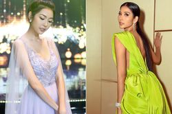 Hoàng Thùy diện váy dài hơn 3m đi tiệc, Á hậu Thúy Vân khoe vòng 1 nóng bỏng