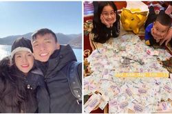 Vợ Bùi Tiến Dũng đập heo đầu năm: Từng này tờ 500k thì chắc cả trăm triệu không ta?