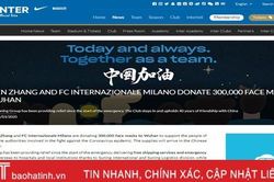 CLB Inter Milan ủng hộ 300 ngàn khẩu trang y tế tới Vũ Hán