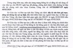 Xuất hiện công văn giả mạo về thời gian nghỉ học ở Sóc Trăng