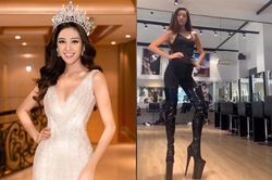 Hoa hậu Khánh Vân tập luyện catwalk trên đôi giày 40cm