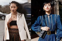 Châu Bùi để tóc xù tô son đen, Khánh Linh mặc đồ xẻ sâu tại show Dior