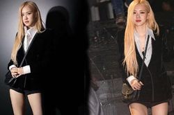 Đối lập với cây đồ kín đáo của Lisa, Rosé Black Pink diện nguyên trang phục đen khoe đôi chân dài tại show Saint Laurent
