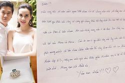 Lưu Hương Giang khoe nhẫn kim cương Hồ Hoài Anh tặng kèm lá thư ngọt ngào