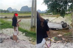 Lái xe bất cẩn, nữ tài xế khiến chiếc xe 'lăn đùng ngã ngửa' giữa ruộng