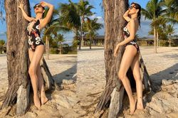 Lệ Quyên khoe body gợi cảm với đồ bơi cắt xẻ táo bạo, phơi nắng chống Covid-19