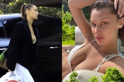 Bella Hadid mặc hở, để mặt mộc xuống phố