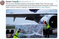 Tổng thống Trump cảm ơn Việt Nam sau khi nhận được quần áo bảo hộ chống COVID-19