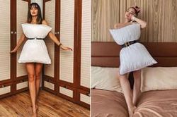 'Hot rần rần' trào lưu dùng gối ngủ làm váy 'thổi bay buồn chán' khi ở nhà mùa dịch