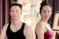Vợ chồng Hoàng Bách tập thể dục đôi