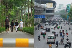 Đường phố Hà Nội nhộn nhịp, người đi bộ tràn ra đường