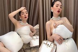 Bắt trend lấy gối làm váy, Lệ Quyên khoe khéo túi hiệu cả tỷ đồng