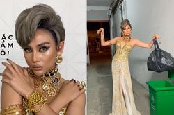 Võ Hoàng Yến mặc váy dạ hội, người đeo đầy vàng để...đi đổ rác