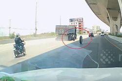 Xe tải bay cả 2 bánh lăn lông lốc trên đường khiến nhiều người hoảng hốt