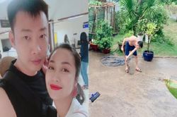 Chồng Ốc Thanh Vân dọn sân giữa trời mưa để làm lành với vợ