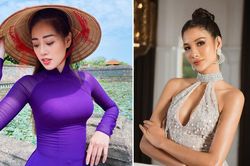 Hoàng Thùy khoe vòng 1 táo bạo, Khánh Vân quyến rũ không kém khi mặc áo dài tím Huế