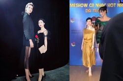 Chỉ cao 1,55 m, Hòa Minzy vẫn bỏ giày khi đứng cạnh hoa hậu, người mẫu
