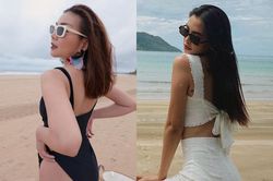 Thanh Hằng diện bikini hở lưng, Tiểu Vy mặc áo ngắn khoe eo thon