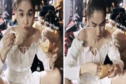 Ngồi ăn vỉa hè, Ngọc Trinh khoe dáng 'hồn nhiên hết cỡ'