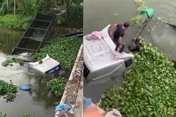 Xe đầu kéo lao xuống sông Cẩm Giàng, tài xế và phụ xe thoát chết