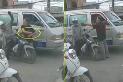 Clip: Tài xế ô tô đấm liên tục vào mặt người đi xe máy sau va chạm giao thông gây phẫn nộ