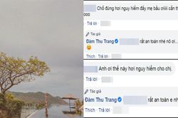 'Bà bầu' Đàm Thu Trang khiến dân tình tá hỏa khi đứng sát mép bể bơi chụp hình
