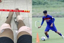 Mạc Hồng Quân băng bó kín chân