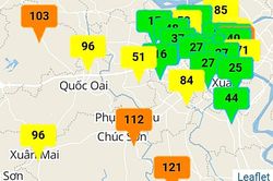 Nhiều khu vực ngoại thành có chất lượng không khí ở mức kém