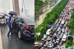5 ô tô tông liên hoàn trên cầu Nhật Tân, đường ra sân bay Nội Bài tắc nghẽn