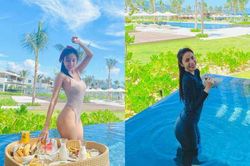2 loạt ảnh ăn sáng ở hồ bơi của Thủy Tiên gây chú ý trên mạng xã hội