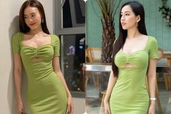 Đụng bộ đầm ôm sát, Lan Ngọc khó cạnh tranh 'độ cong' với Mai Phương Thúy, nhưng kệ tủ phía sau hút mắt dân tình