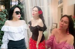 Vẫn là áo trễ nải nhưng lần này, Phượng Chanel quyết khoe triệt để thềm ngực căng tràn sức sống