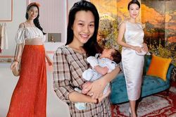 Cất hết váy đầm lộng lẫy vào tủ, Hoàng Oanh sau sinh mặc đồ thùng thình chuẩn style mẹ bỉm.