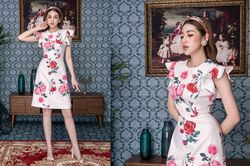 'Gái một con' Tú Anh khoe chân dài dáng chuẩn trong những bộ váy hoa hồng