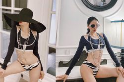 Ai chơi lại Lệ Quyên, diện bikini đeo dây chuyền ngọc trai cầu kì như lên sàn diễn