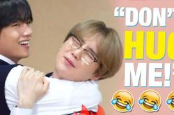 Hài hước loạt ảnh Suga BTS hoảng hốt mỗi lần bị V... ôm