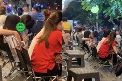 Cặp đôi học sinh ngả ngớn ôm hôn nhau bất chấp quán trà chanh đông người