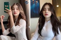 Nữ sinh Việt lai Tây gây 'sốt' MXH với loạt ảnh diện áo dài trắng, soi 'info' tưởng lạ mà hóa quen